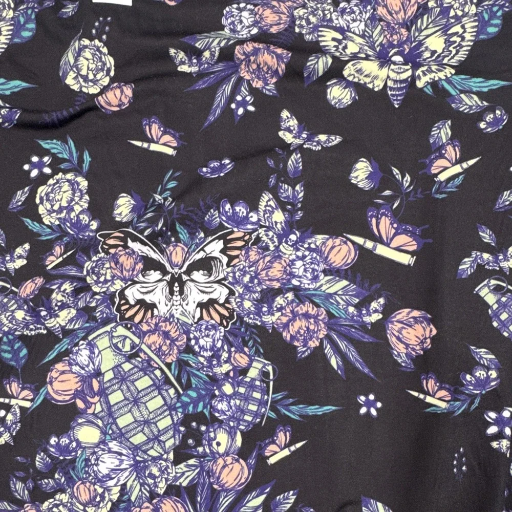 Grunt Style Men's XL Golf Polo Floral Skull Butterfly Performance Stretch Shirt
